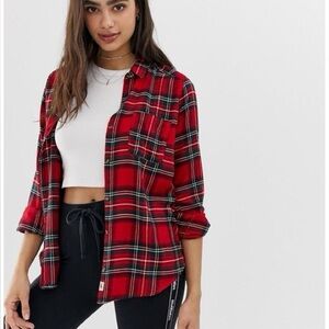 Hollister Red and Black Plaid flannel Shirt